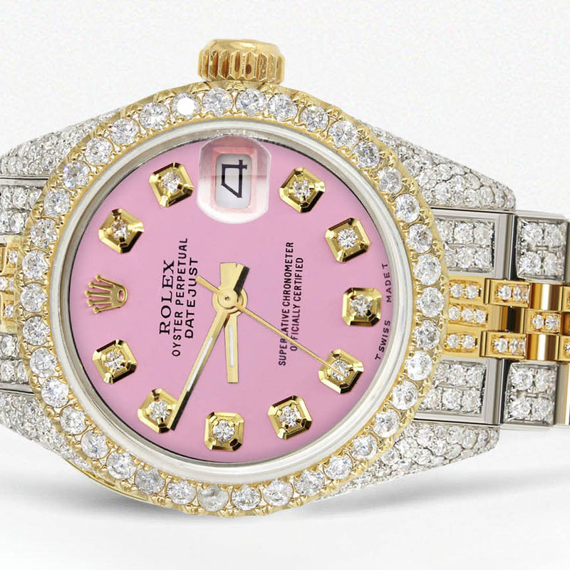 Womens Diamond Gold Rolex Watch | 26Mm | Pink Dial | Jubilee Band