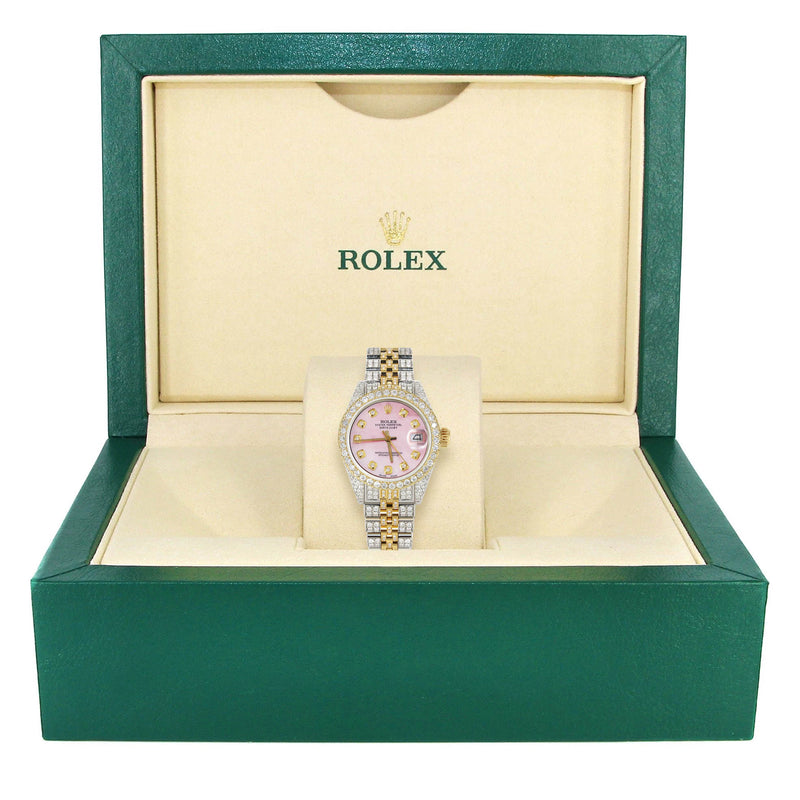 Womens Diamond Gold Rolex Watch | 26Mm | Pink Mother Of Pearl Dial | Jubilee Band