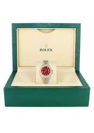 Womens Diamond Gold Rolex Watch | 26Mm | Red Dial | Jubilee Band