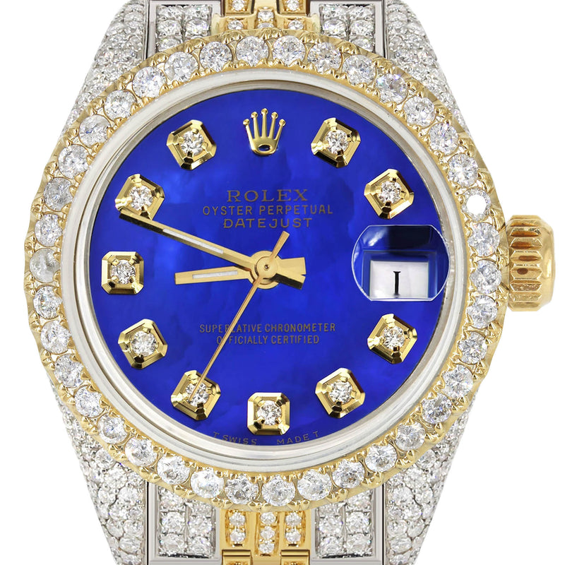 Womens Diamond Gold Rolex Watch | 26Mm | Royal Blue Dial | Jubilee Band