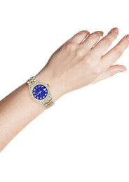 Womens Diamond Gold Rolex Watch | 26Mm | Royal Blue Dial | Jubilee Band