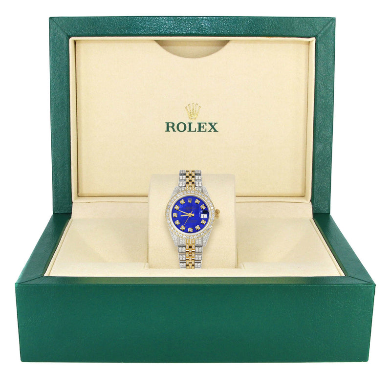 Womens Diamond Gold Rolex Watch | 26Mm | Royal Blue Dial | Jubilee Band