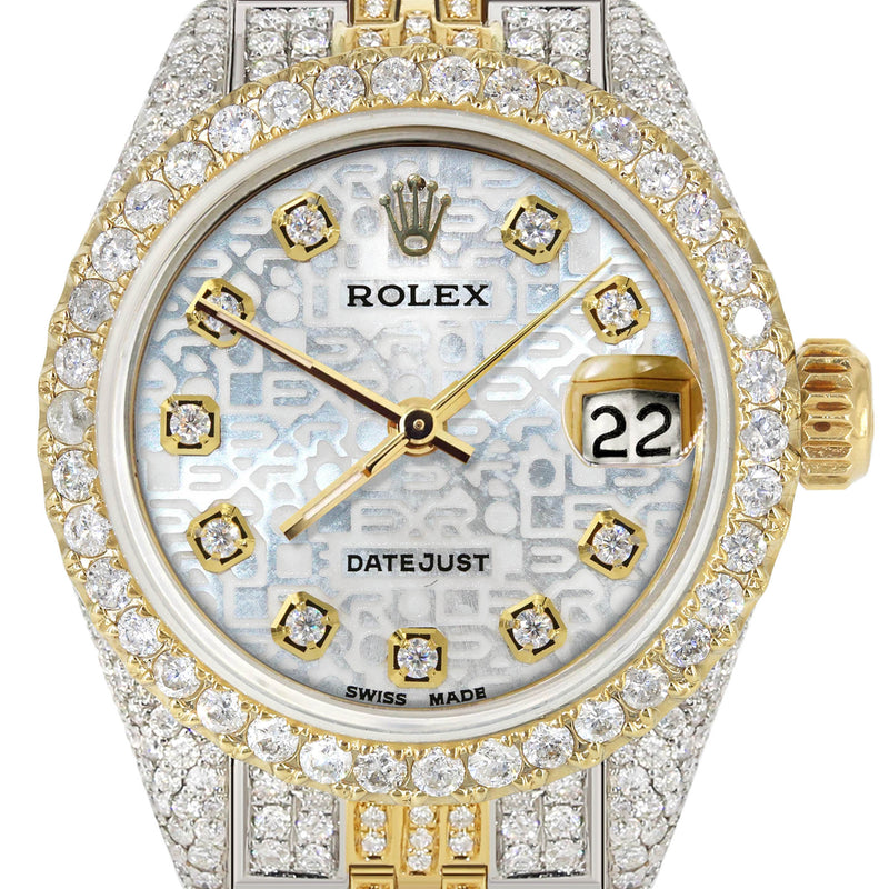 Womens Diamond Gold Rolex Watch | 26Mm | Texture Dial | Jubilee Band