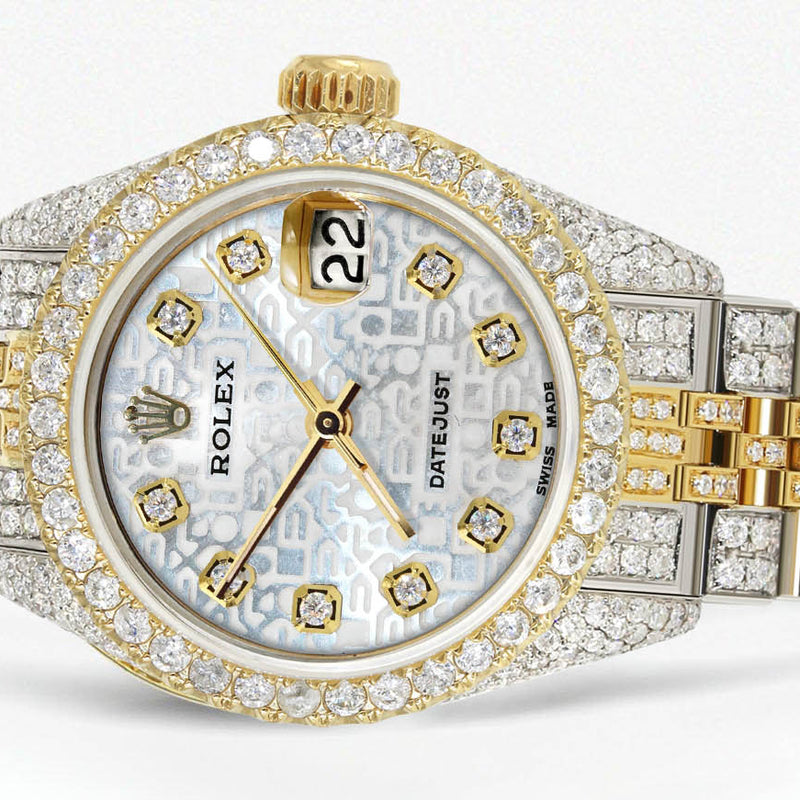 Womens Diamond Gold Rolex Watch | 26Mm | Texture Dial | Jubilee Band
