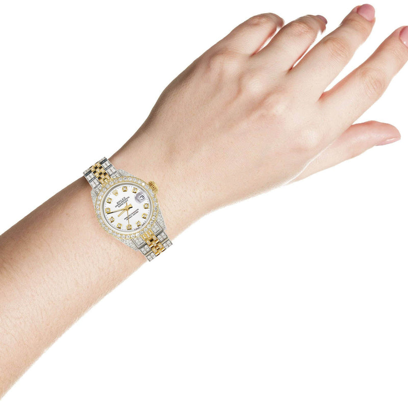 Womens Diamond Gold Rolex Watch | 26Mm | White Dial | Jubilee Band