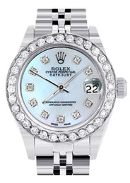 Womens Diamond Rolex Watch | 1 Carat Bezel | 26Mm | Blue Mother of Pearl Diamond Dial | Jubilee Band