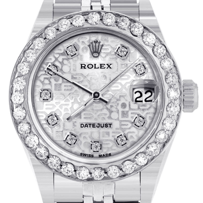 Womens Diamond Rolex Watch | 1 Carat Bezel | 26Mm | Texture Diamond Dial | Jubilee Band