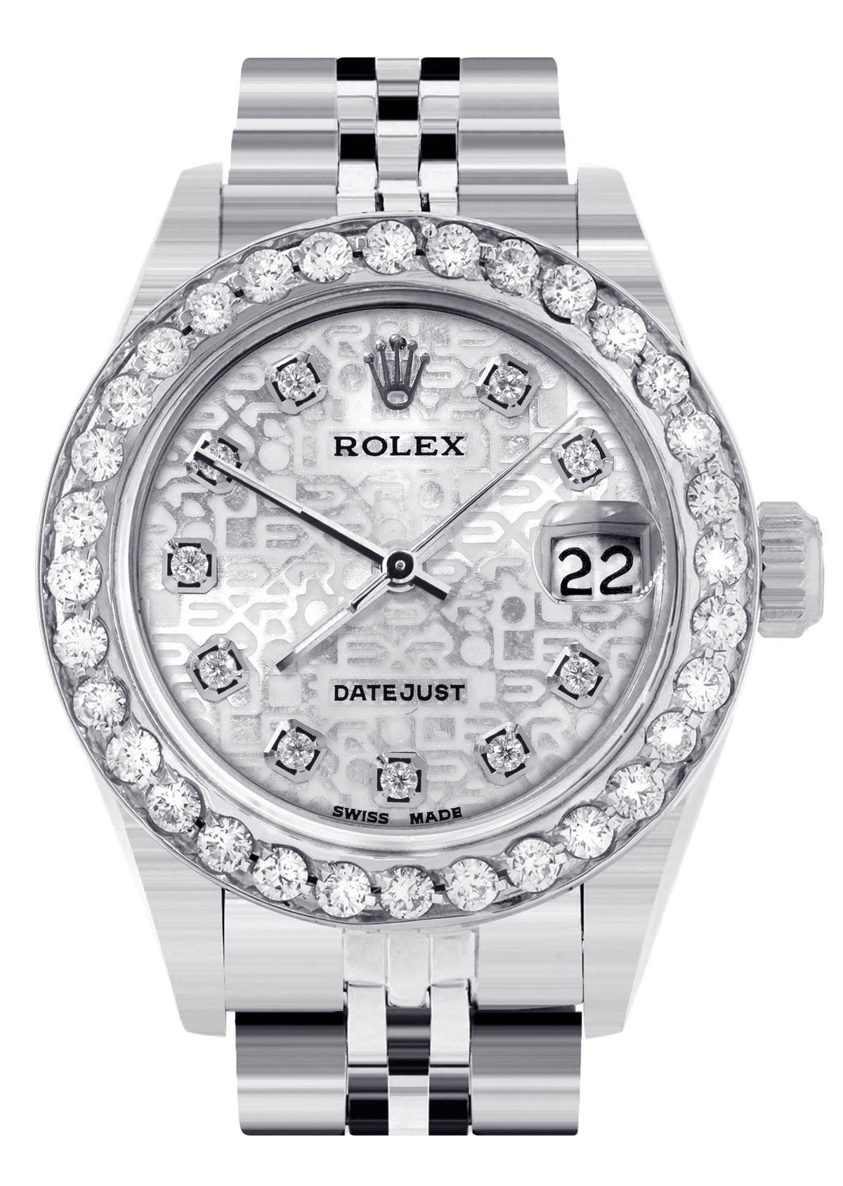 Womens Diamond Rolex Watch | 1 Carat Bezel | 26Mm | Texture Diamond Dial | Jubilee Band