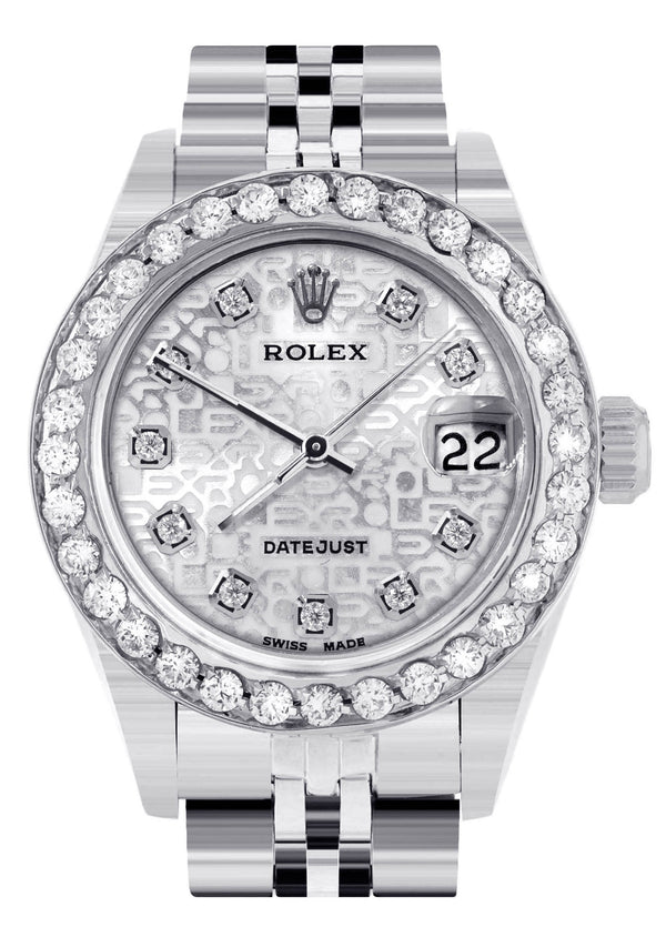 Womens Diamond Rolex Watch | 1 Carat Bezel | 26Mm | Texture Diamond Dial | Jubilee Band