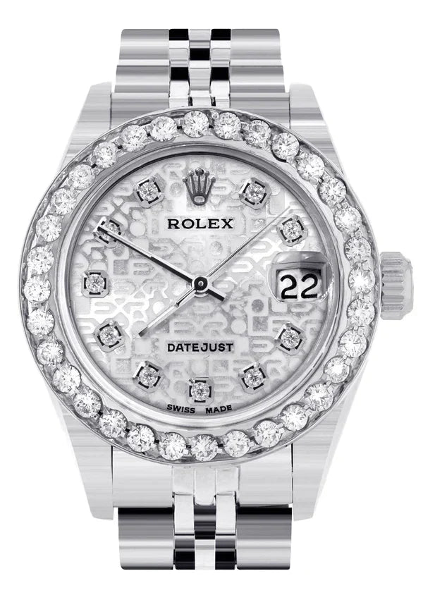Diamond Rolex Datejust Watch for Women | 1 Carat Bezel | 26MM | Texture Diamond Dial | Jubilee Band