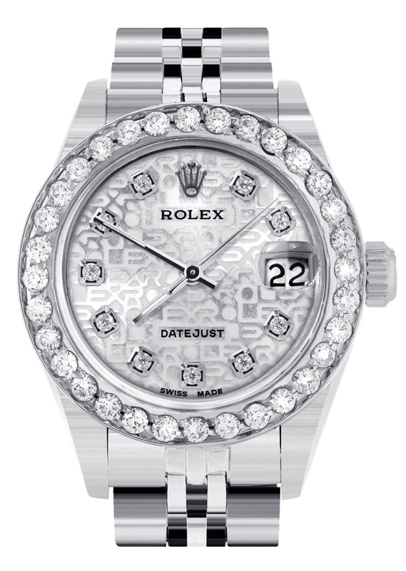 Womens Diamond Rolex Watch | 1 Carat Bezel | 26Mm | Texture Diamond Dial | Jubilee Band