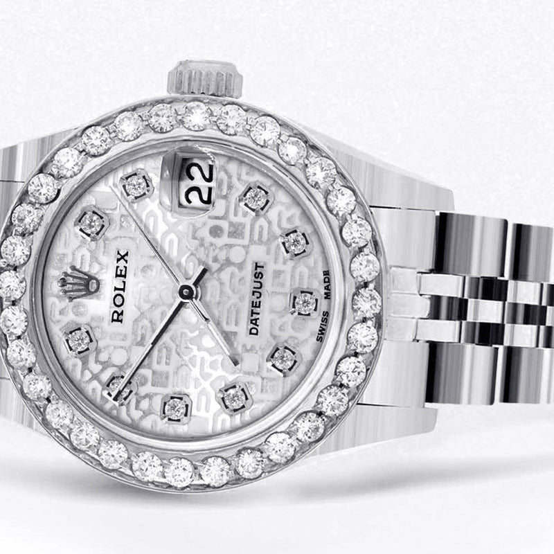 Womens Diamond Rolex Watch | 1 Carat Bezel | 26Mm | Texture Diamond Dial | Jubilee Band