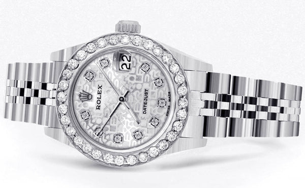 Womens Diamond Rolex Watch | 1 Carat Bezel | 26Mm | Texture Diamond Dial | Jubilee Band