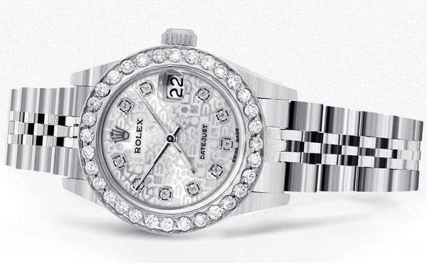 Diamond Rolex Datejust Watch for Women | 1 Carat Bezel | 26MM | Texture Diamond Dial | Jubilee Band
