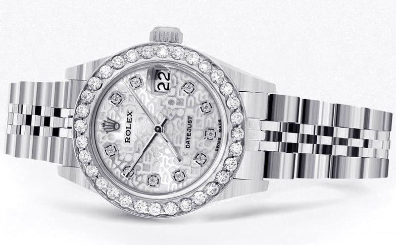 Womens Diamond Rolex Watch | 1 Carat Bezel | 26Mm | Texture Diamond Dial | Jubilee Band