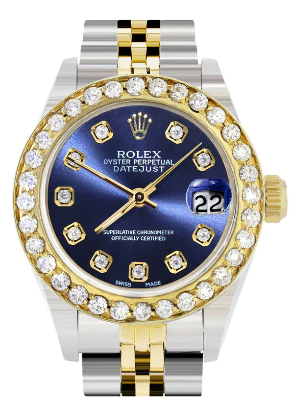 Diamond Rolex Datejust Watch for Women  | 1 Carat Bezel | 26MM | Blue Diamond Dial | Jubilee Band