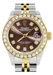 Womens Diamond Gold Rolex Watch | 1 Carat Bezel | 26Mm | Brown Diamond Dial | Jubilee Band
