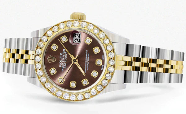 Diamond Rolex Datejust Watch for Women  | 1 Carat Bezel | 26MM | Brown Diamond Dial - Chocolate Diamond Dial | Jubilee Band