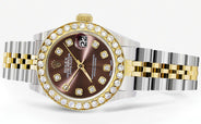 Womens Diamond Gold Rolex Watch | 1 Carat Bezel | 26Mm | Brown Diamond Dial | Jubilee Band
