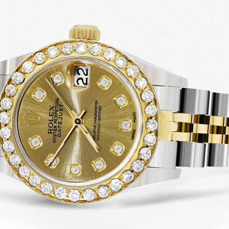 Womens Diamond Gold Rolex Watch | 1 Carat Bezel | 26Mm | Gold Diamond Dial | Jubilee Band