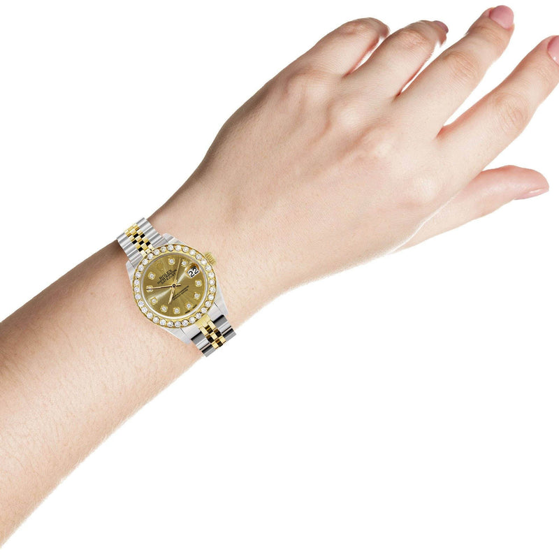 Womens Diamond Gold Rolex Watch | 1 Carat Bezel | 26Mm | Gold Diamond Dial | Jubilee Band