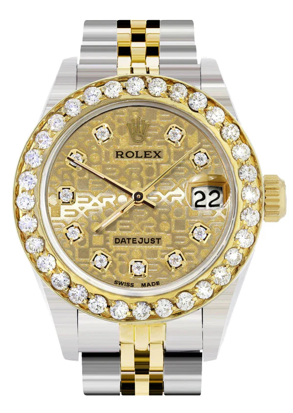 Diamond Rolex Datejust Watch for Women  | 1 Carat Bezel | 26MM | Texture Gold Diamond Dial | Jubilee Band