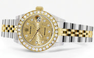 Womens Diamond Gold Rolex Watch | 1 Carat Bezel | 26Mm | Texture Gold Diamond Dial | Jubilee Band