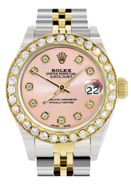 Womens Diamond Gold Rolex Watch | 1 Carat Bezel | 26Mm | Pink Diamond Dial | Jubilee Band