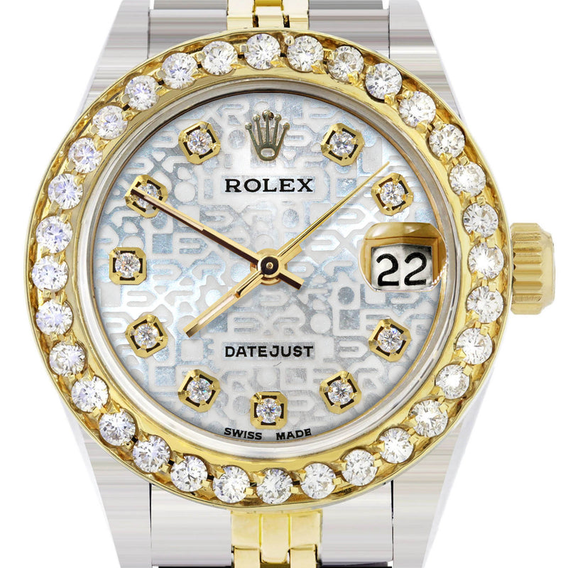 Womens Diamond Gold Rolex Watch | 1 Carat Bezel | 26Mm | Texture Diamond Dial | Jubilee Band