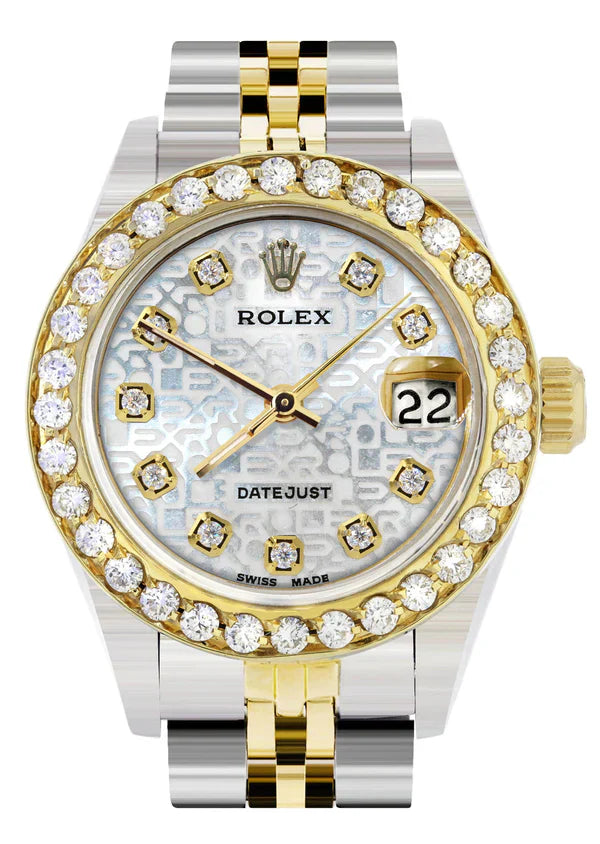 Diamond Rolex Datejust Watch for Women  | 1 Carat Bezel | 26MM | Texture Diamond Dial | Jubilee Band