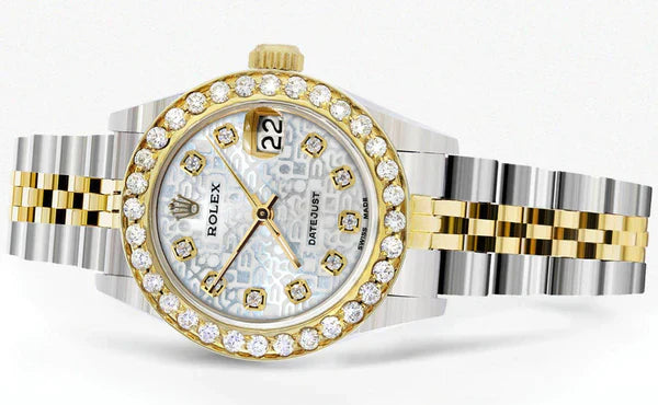 Diamond Rolex Datejust Watch for Women  | 1 Carat Bezel | 26MM | Texture Diamond Dial | Jubilee Band