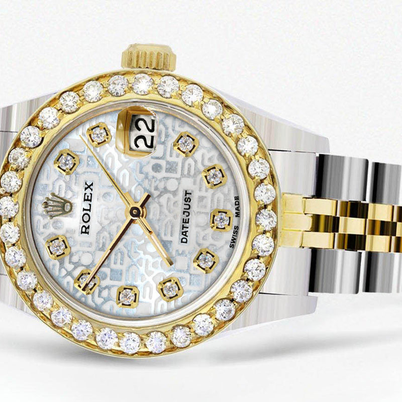 Womens Diamond Gold Rolex Watch | 1 Carat Bezel | 26Mm | Texture Diamond Dial | Jubilee Band
