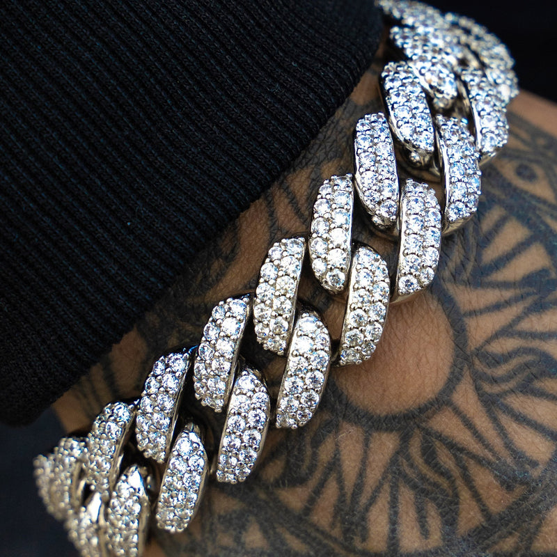 White Gold Plated Mens Iced Out Miami Cuban Link Bracelet