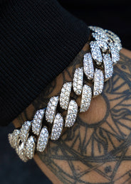 White Gold Plated Mens Iced Out Miami Cuban Link Bracelet