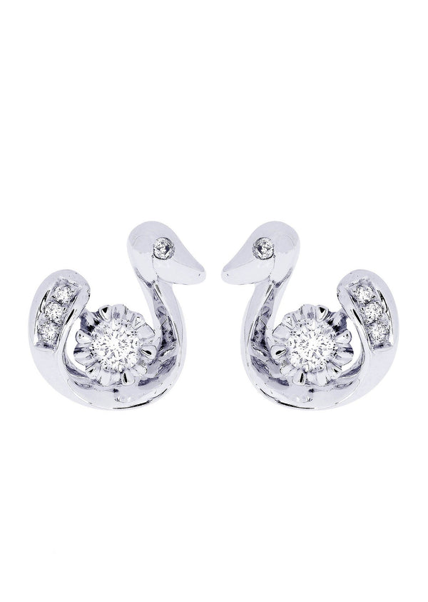 Swan Diamond Stud Earrings For Men | 14K White Gold | 0.28 Carats