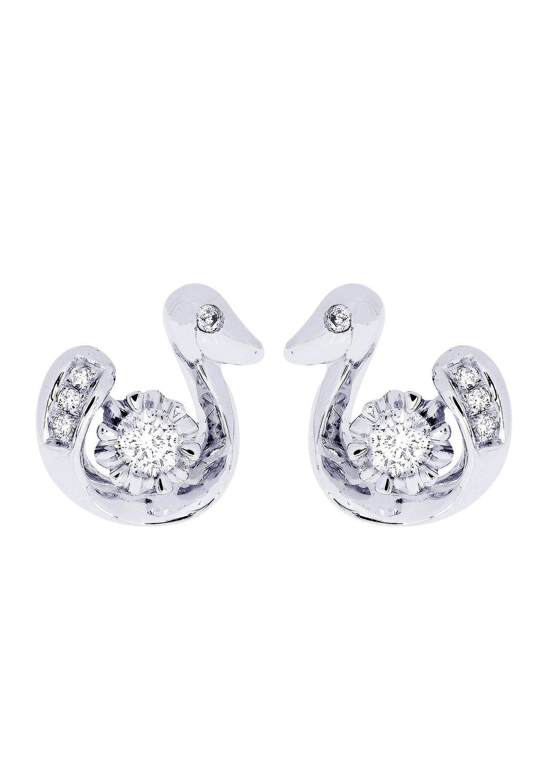Swan Diamond Stud Earrings For Men | 14K White Gold | 0.28 Carats