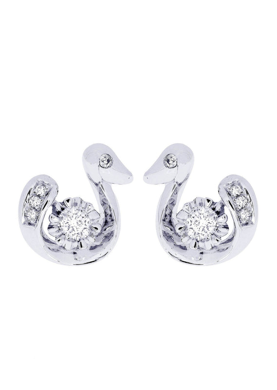 Swan Diamond Stud Earrings For Men | 14K White Gold | 0.28 Carats