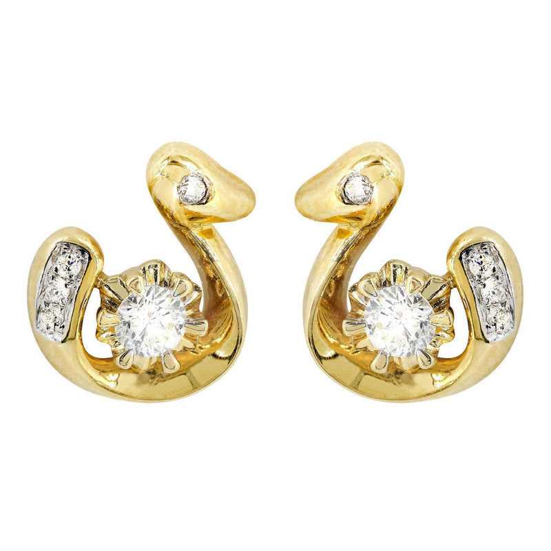 Swan Diamond Stud Earrings For Men | 14K Yellow Gold | 0.3 Carats