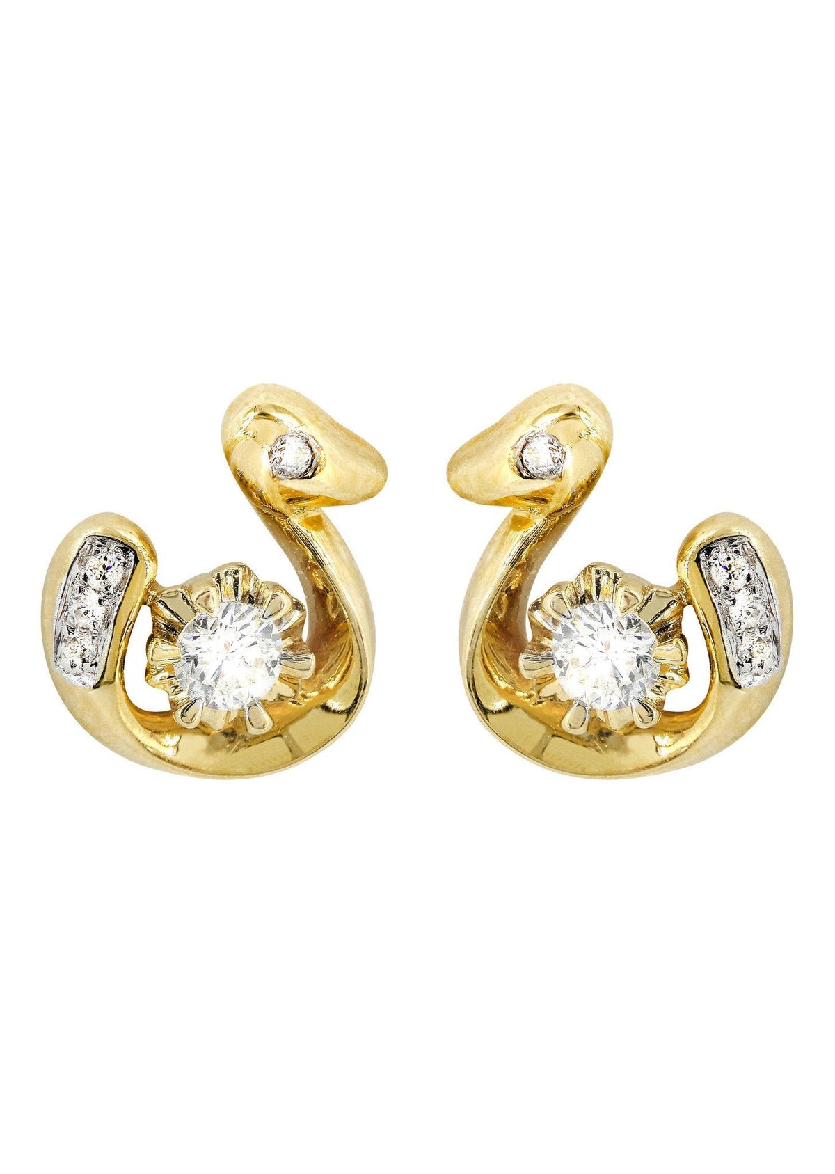 Swan Diamond Stud Earrings For Men | 14K Yellow Gold | 0.3 Carats
