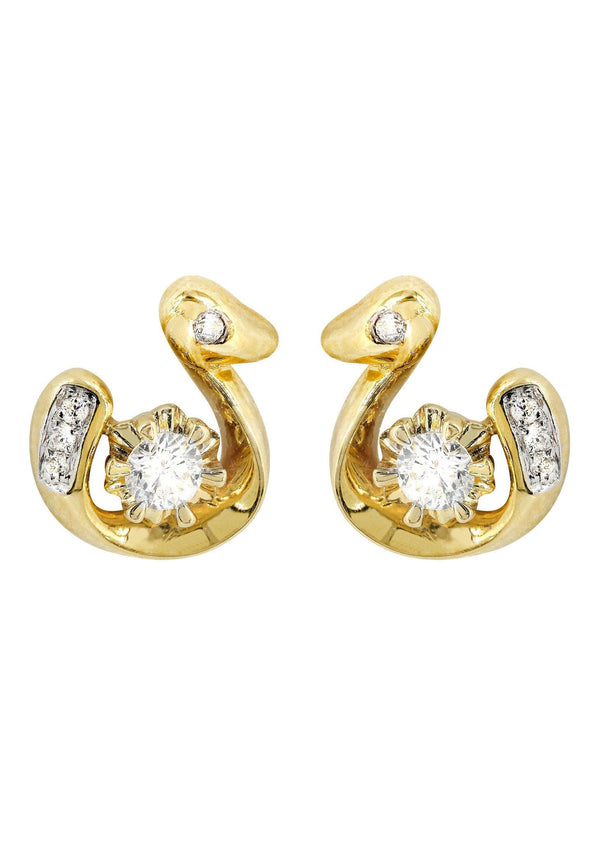Swan Diamond Stud Earrings For Men | 14K Yellow Gold | 0.3 Carats