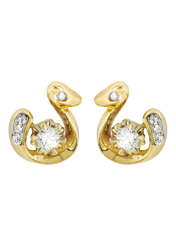 Swan Diamond Stud Earrings For Men | 14K Yellow Gold | 0.3 Carats