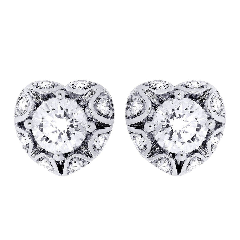 Heart Diamond Stud Earrings For Men | 14K White Gold | 0.7 Carats