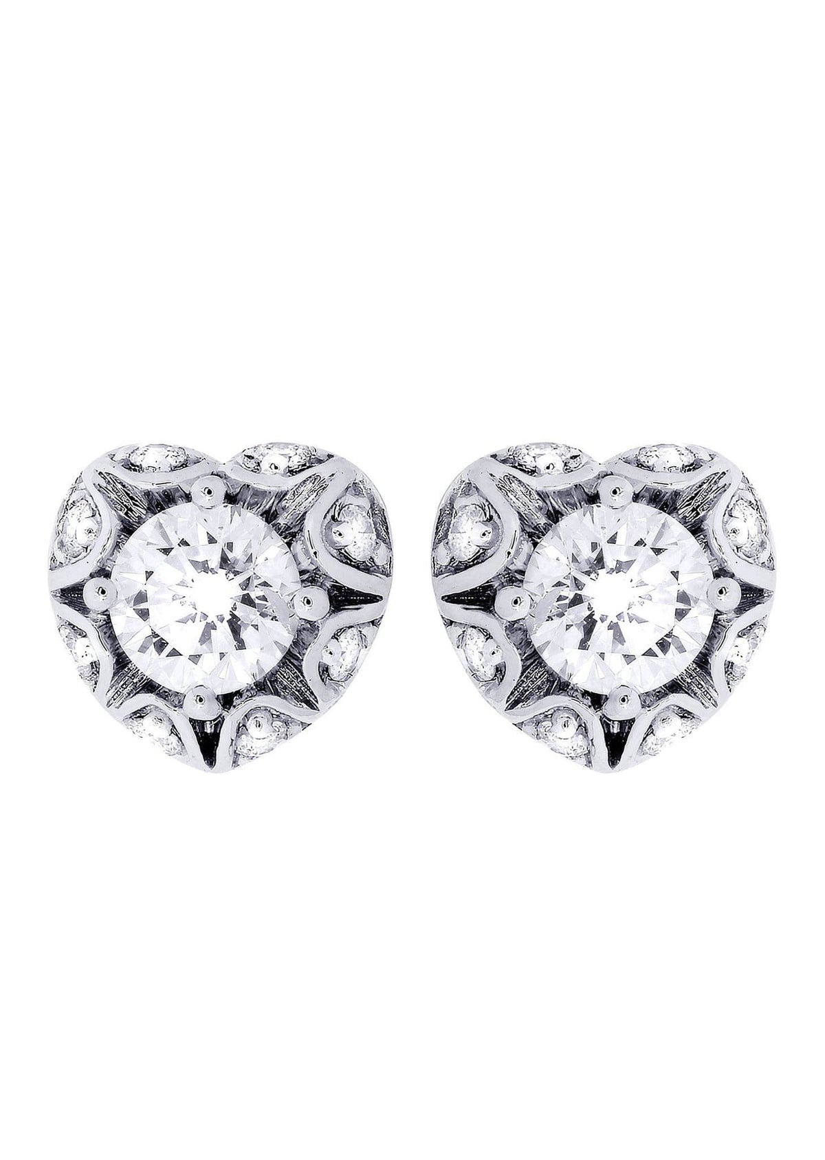 Heart Diamond Stud Earrings For Men | 14K White Gold | 0.7 Carats