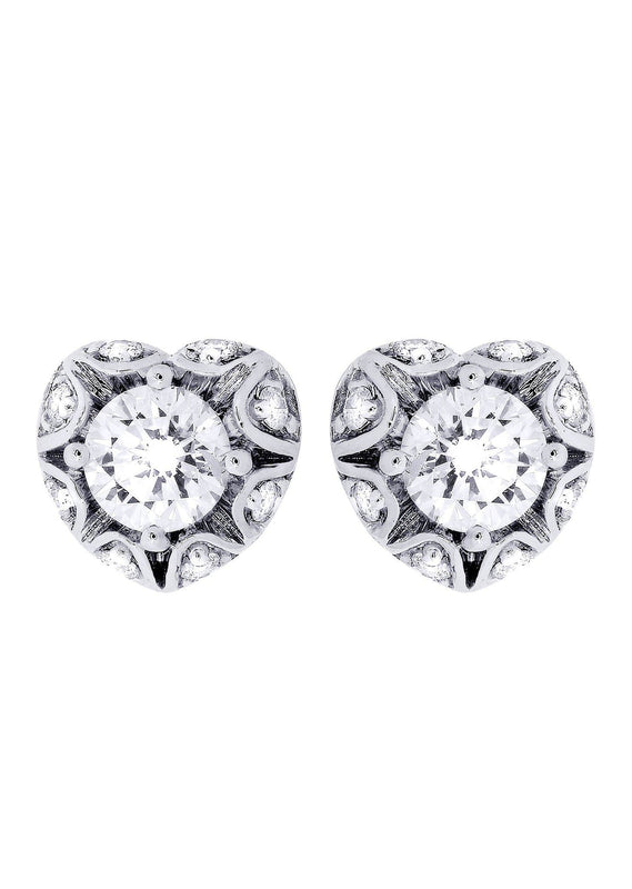 Heart Diamond Stud Earrings For Men | 14K White Gold | 0.7 Carats