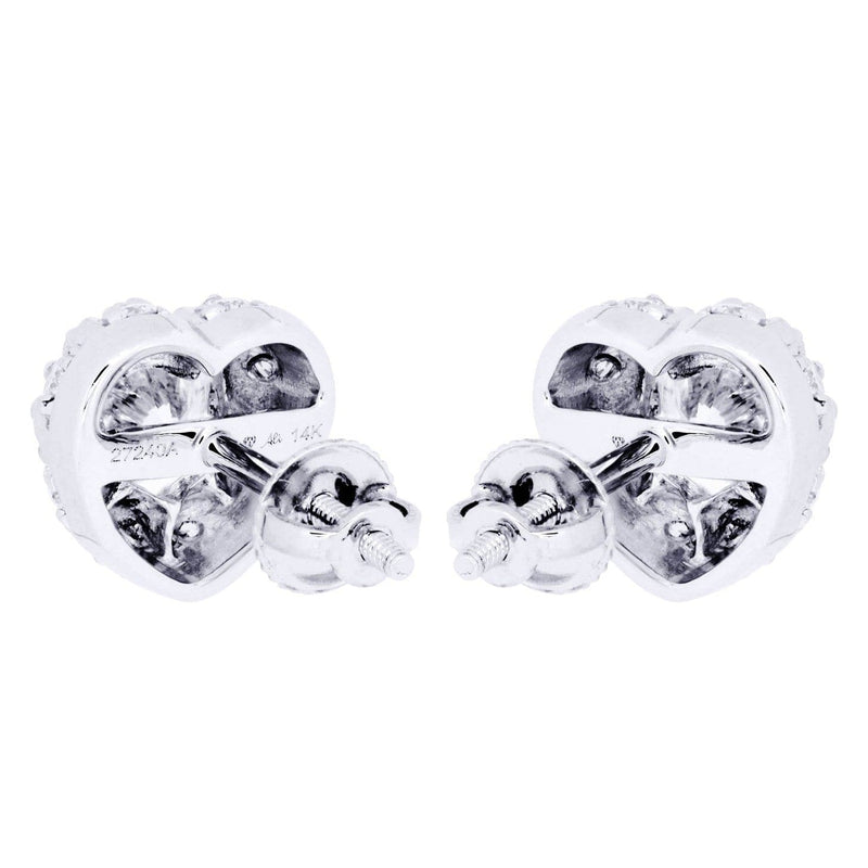 Heart Diamond Stud Earrings For Men | 14K White Gold | 1.18 Carats
