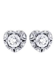Heart Diamond Stud Earrings For Men | 14K White Gold | 1.18 Carats