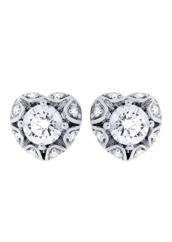 Heart Diamond Stud Earrings For Men | 14K White Gold | 1.18 Carats