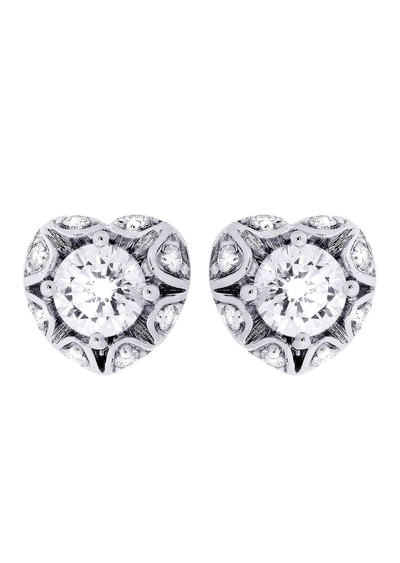 Heart Diamond Stud Earrings For Men | 14K White Gold | 1.18 Carats