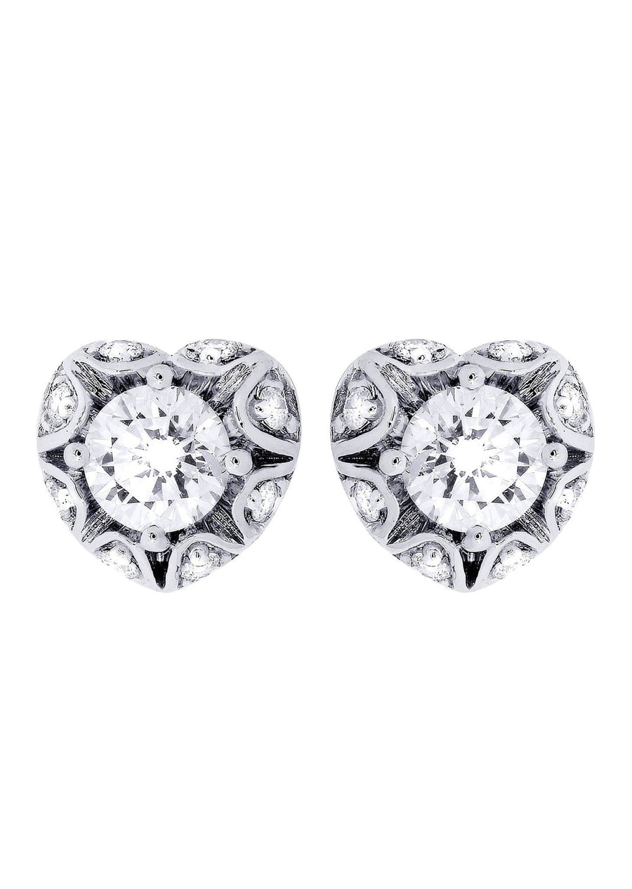 Heart Diamond Stud Earrings For Men | 14K White Gold | 1.18 Carats