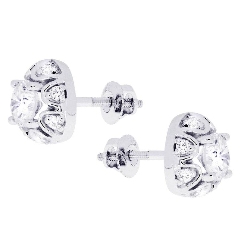 Heart Diamond Stud Earrings For Men | 14K White Gold | 1.18 Carats